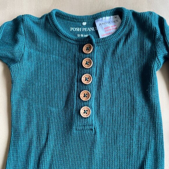 Posh Peanut Bamboo Long Sleeve Henley Romper, Hunter Green - Size 12-18 Months - Picture 4 of 8